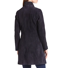 Katherine Kelly Genuine Leather Suede Zip front Stand Collar Jacket