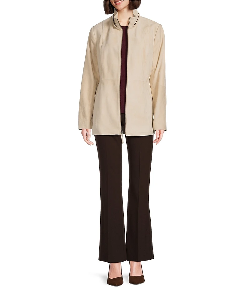 Katherine Kelly Genuine Suede Leather Jacket With Removable Shearling Hood