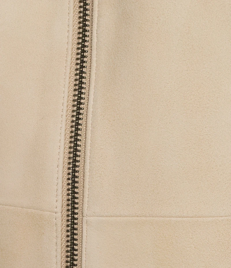 Katherine Kelly Genuine Suede Leather Jacket With Removable Shearling Hood