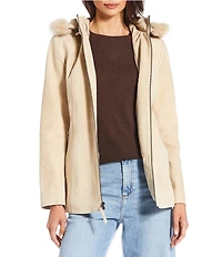 Katherine Kelly Genuine Suede Leather Jacket With Removable Shearling Hood