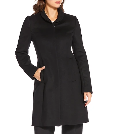 Katherine Kelly Pure Wool Hidden Snap Tulip Collar Coat