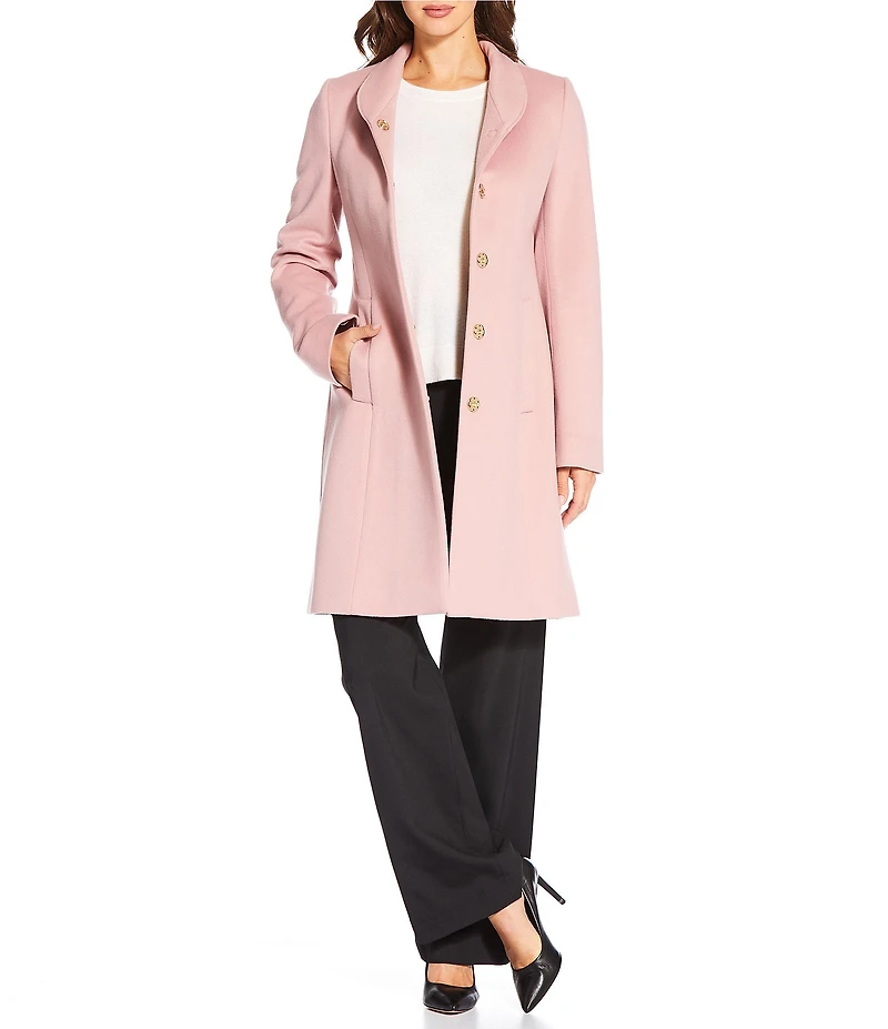 Katherine Kelly Pure Wool Hidden Snap Tulip Collar Coat