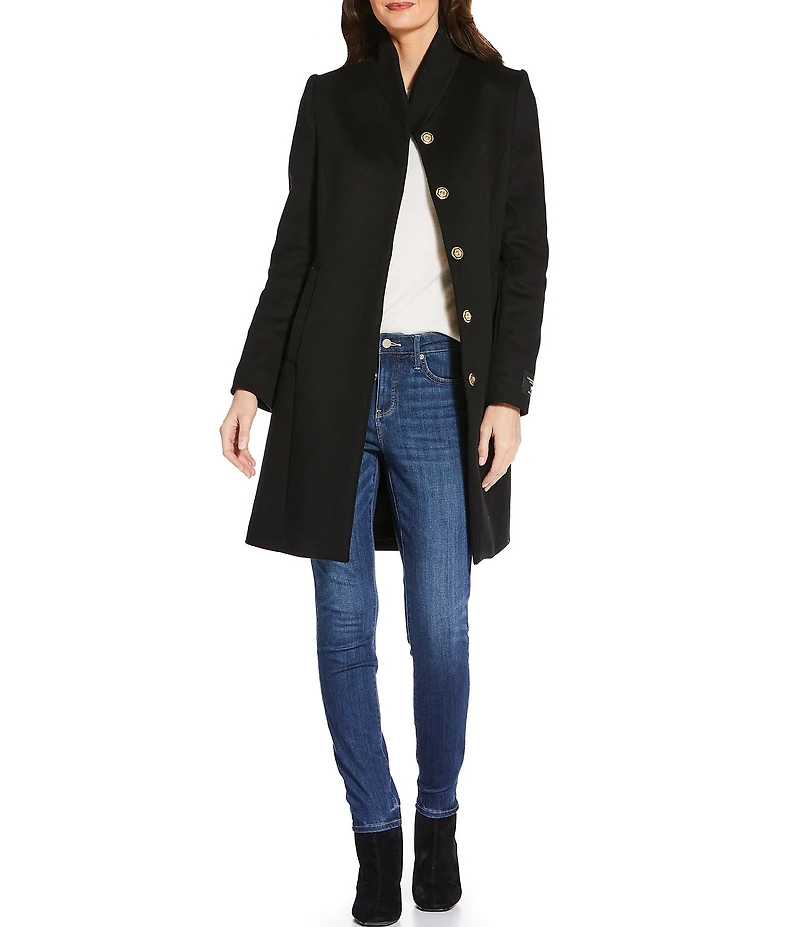 Katherine Kelly Pure Wool Hidden Snap Tulip Collar Coat