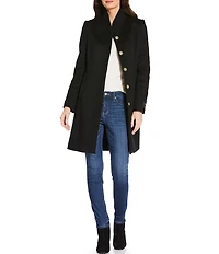 Katherine Kelly Pure Wool Hidden Snap Tulip Collar Coat