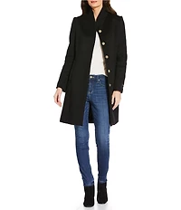 Katherine Kelly Pure Wool Hidden Snap Tulip Collar Coat