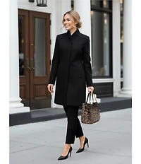 Katherine Kelly Pure Wool Hidden Snap Tulip Collar Coat