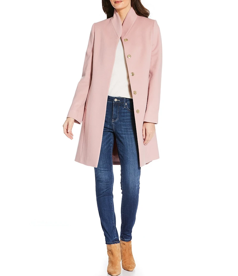Katherine Kelly Pure Wool Hidden Snap Tulip Collar Coat