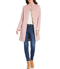 Katherine Kelly Pure Wool Hidden Snap Tulip Collar Coat