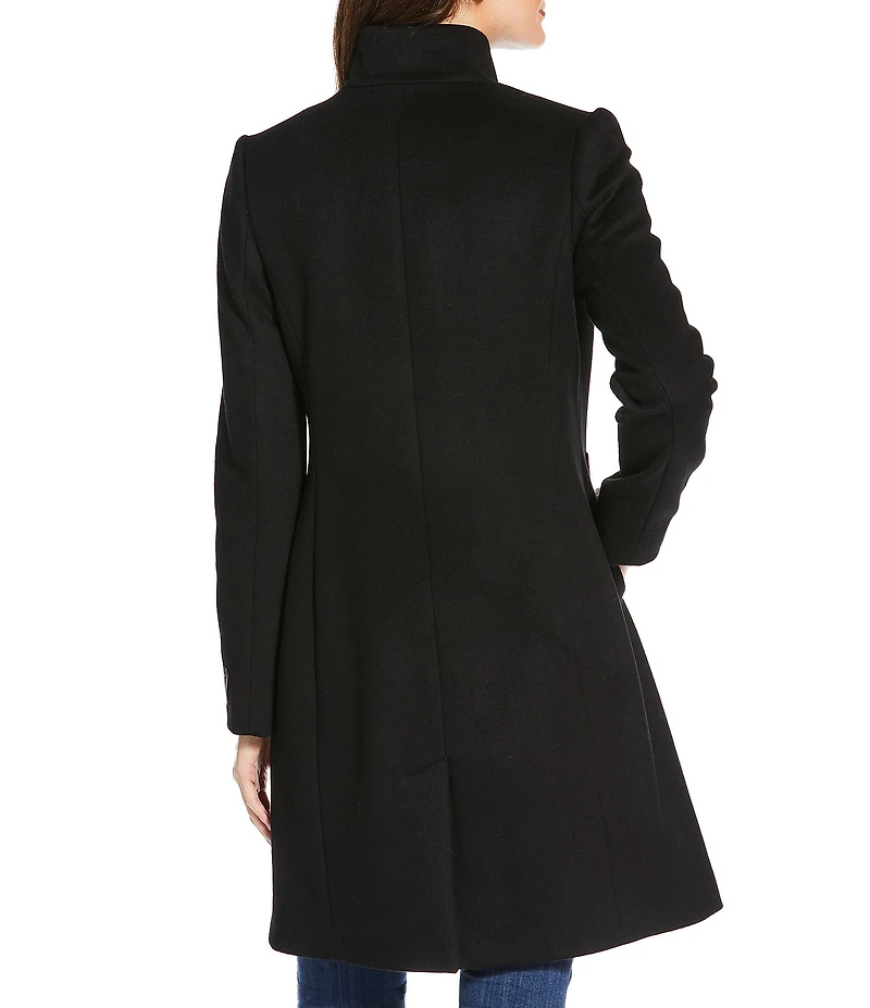 Katherine Kelly Pure Wool Hidden Snap Tulip Collar Coat