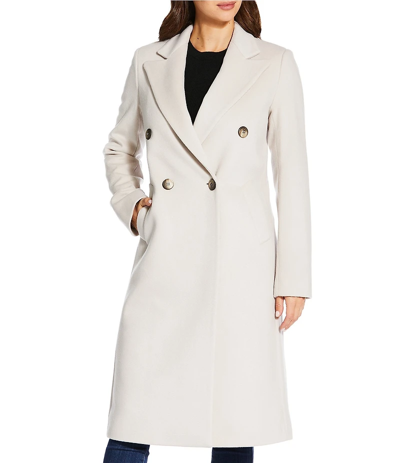 Katherine Kelly Pure Wool Notch Collar Double Breasted Button Front Coat