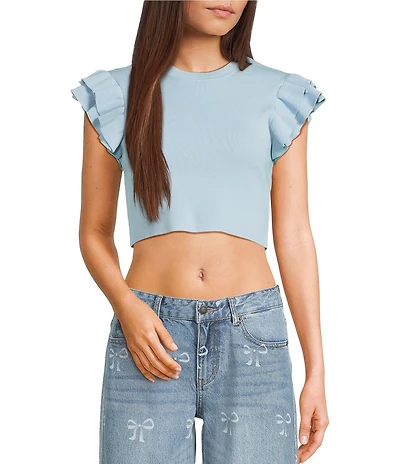 KatieJNYC Crew Neck Isla Ruffle Sleeve Top