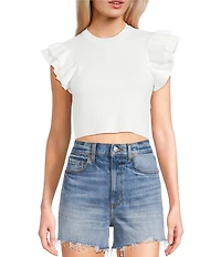 KatieJNYC Crew Neck Isla Ruffle Sleeve Top