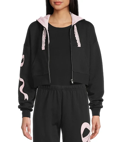KatieJNYC Dylan Bow/Lace Coordinating Zip Up Hoodie
