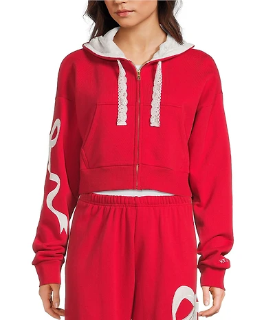 KatieJNYC Dylan Bow/Lace Coordinating Zip Up Hoodie