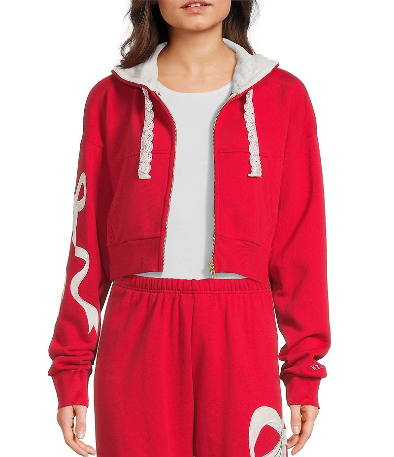 KatieJNYC Dylan Bow/Lace Coordinating Zip Up Hoodie