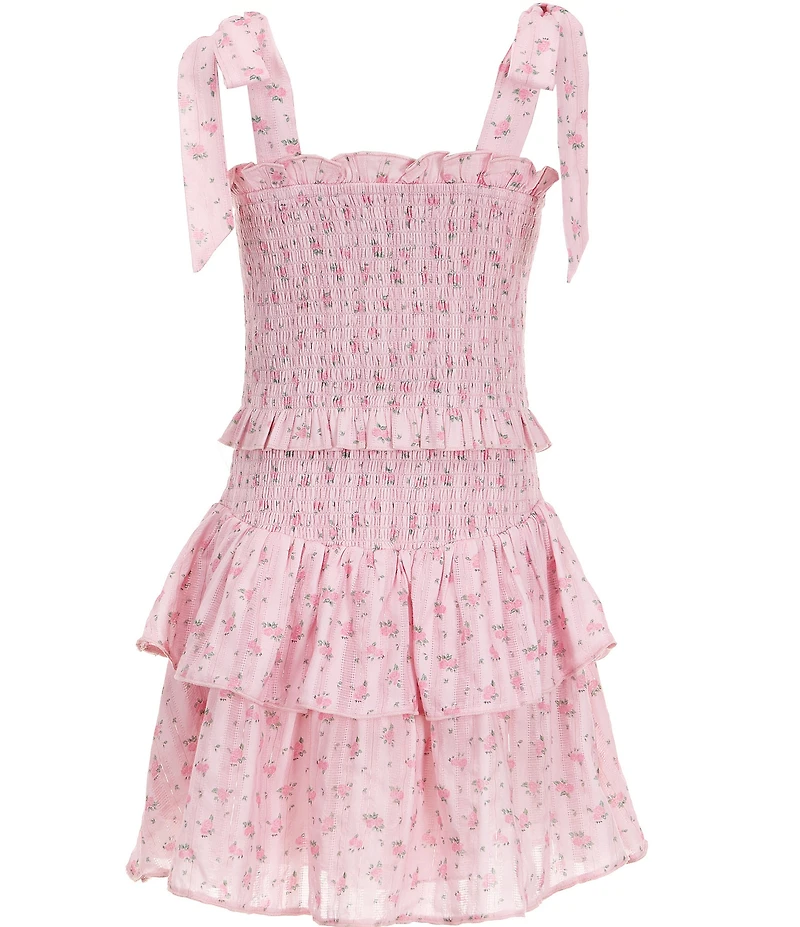 KatieJNYC Big Girls Sleeveless Emerson Ditsy Floral Tie-Shoulder Fit-And-Flare Dress