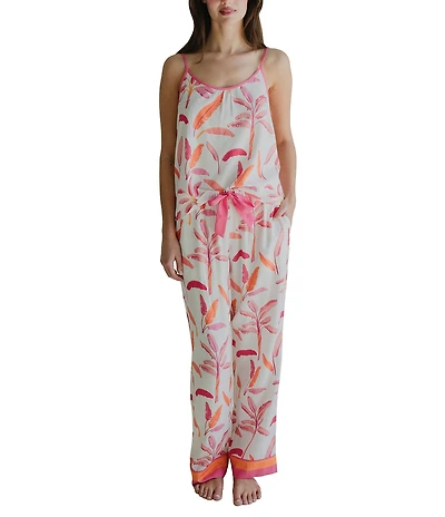 Katie Kim Woven Tropical Sleeveless Scoop Neck Long Pajama Set