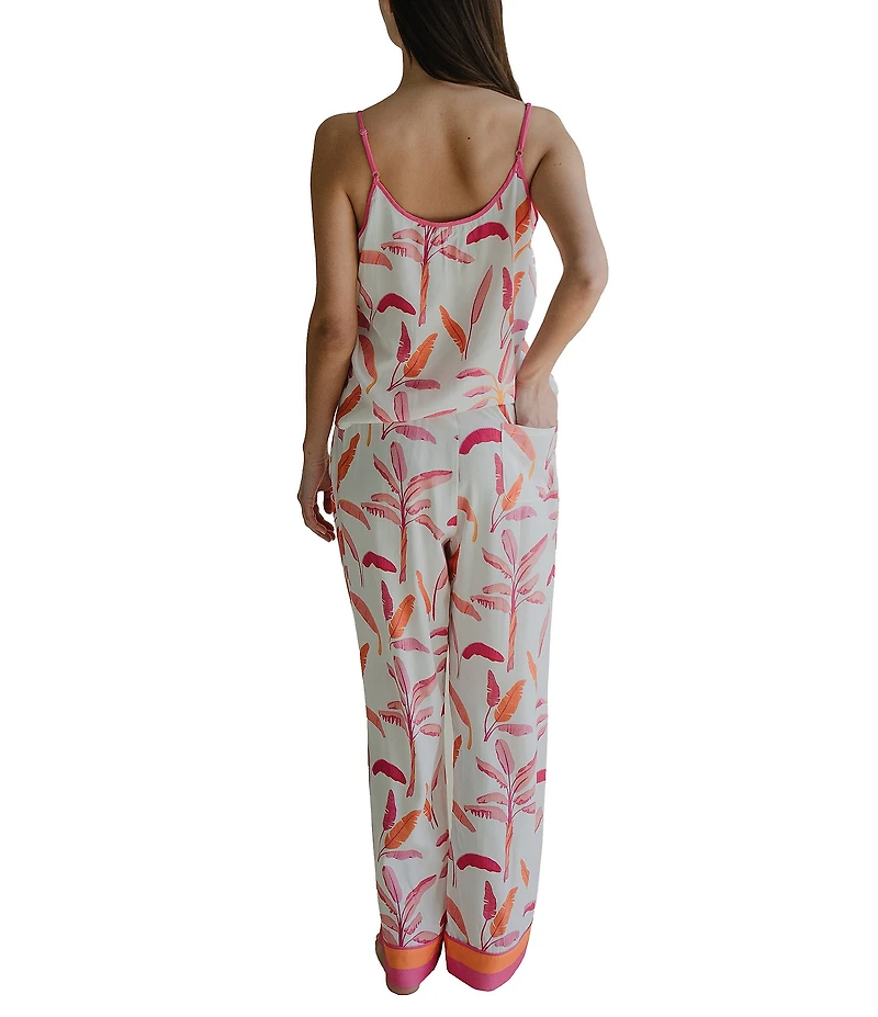Katie Kim Woven Tropical Sleeveless Scoop Neck Long Pajama Set