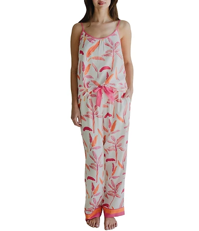 Katie Kim Woven Tropical Sleeveless Scoop Neck Long Pajama Set