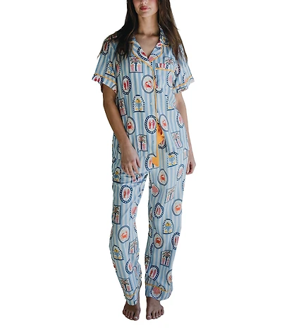 Katie Kime Amalfi Cape Cod Short Sleeve Notch Collar Woven Long Pajama Set