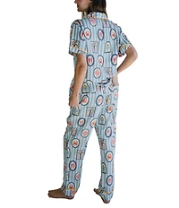 Katie Kime Amalfi Cape Cod Short Sleeve Notch Collar Woven Long Pajama Set