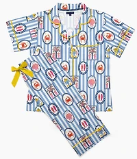 Katie Kime Amalfi Cape Cod Short Sleeve Notch Collar Woven Long Pajama Set