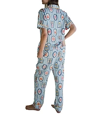 Katie Kime Seaside Stripe Short Sleeve Notch Collar Woven Long Pajama Set