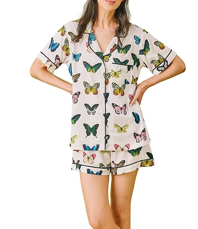 Katie Kime Butterfly Print Woven Shorty Pajama Set