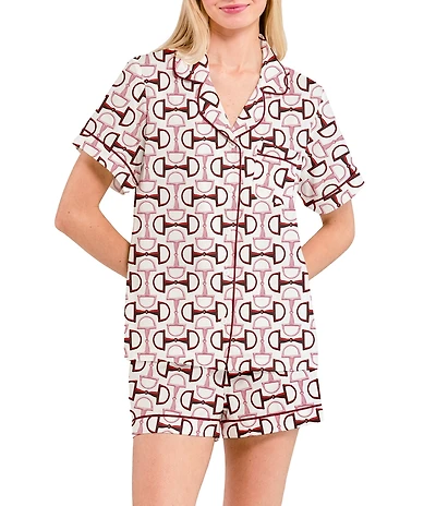 Katie Kime Chain Bit Print Short Sleeve Notch Collar Woven Shorty Pajama Set
