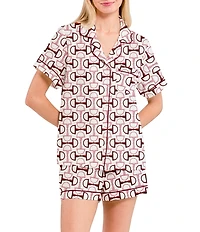 Katie Kime Chain Bit Print Short Sleeve Notch Collar Woven Shorty Pajama Set