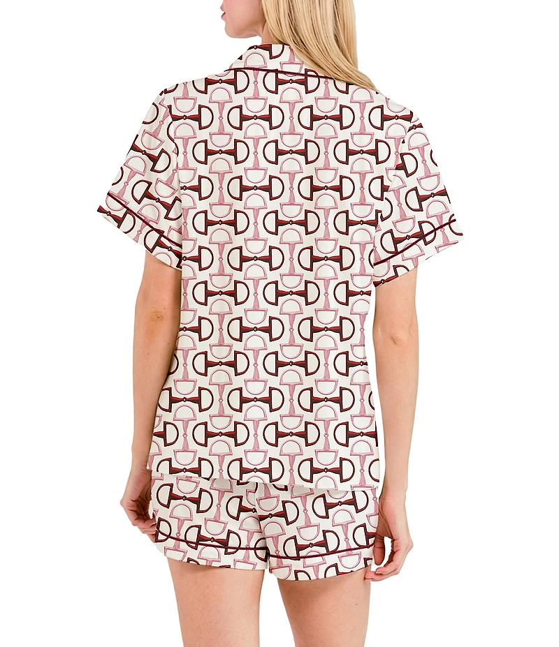 Katie Kime Chain Bit Print Short Sleeve Notch Collar Woven Shorty Pajama Set