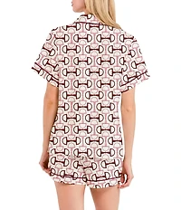 Katie Kime Chain Bit Print Short Sleeve Notch Collar Woven Shorty Pajama Set