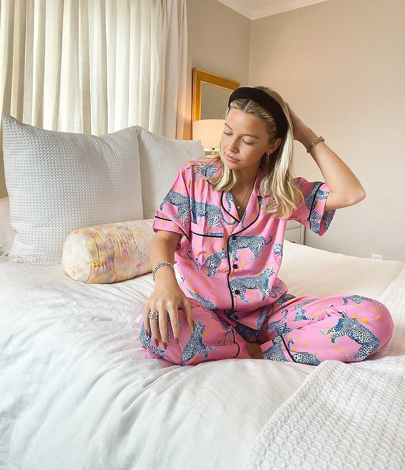 Katie Kime Cosmic Cheetah Woven Top and Pant Pajama Set