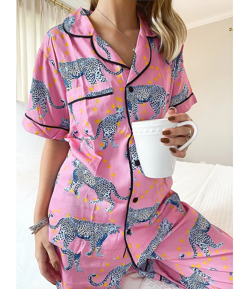 Katie Kime Cosmic Cheetah Woven Top and Pant Pajama Set