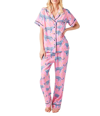 Katie Kime Cosmic Cheetah Woven Top and Pant Pajama Set