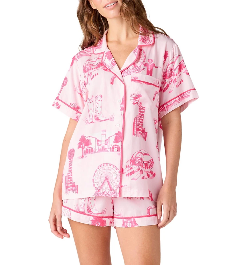 Katie Kime Dallas Toile Woven Shorty Pajama Set