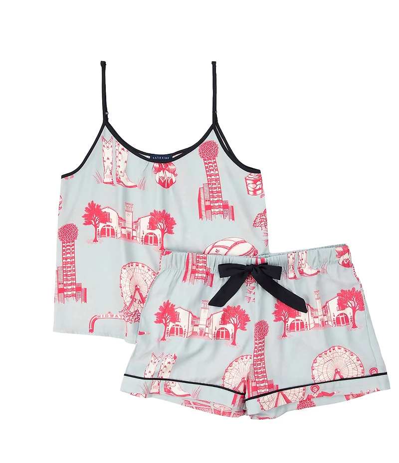Katie Kime Dallas Toile Woven Sleeveless Scoop Neck Cami & Shorty Pajama Set