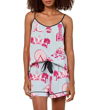 Katie Kime Dallas Toile Woven Sleeveless Scoop Neck Cami & Shorty Pajama Set