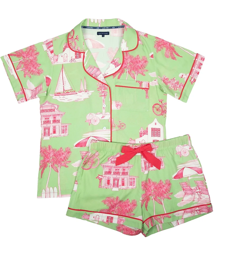 Katie Kime Florida Toile Woven Shorty Pajama Set