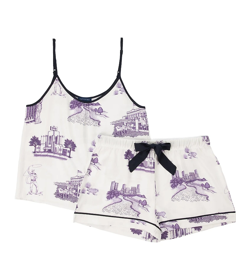Katie Kime Fort Worth Toile Woven Sleeveless Scoop Neck Cami & Shorty Pajama Set