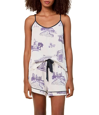 Katie Kime Fort Worth Toile Woven Sleeveless Scoop Neck Cami & Shorty Pajama Set