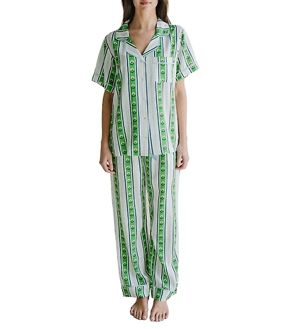 Katie Kime Garden Stripe Woven Short Sleeve Notch Collar Long Pajama Set