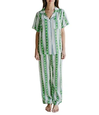 Katie Kime Garden Stripe Woven Short Sleeve Notch Collar Long Pajama Set