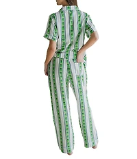 Katie Kime Garden Stripe Woven Short Sleeve Notch Collar Long Pajama Set