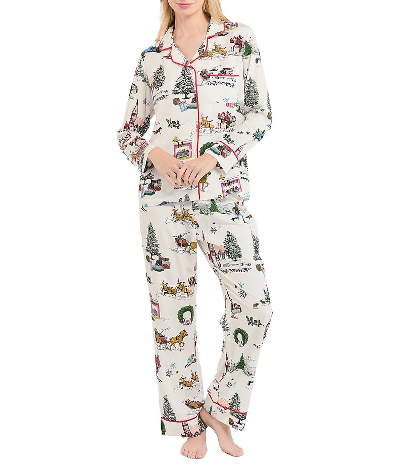 Katie Kime Holiday Multi Woven Long Sleeve Notch Collar Long Pajama Set