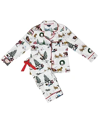 Katie Kime Holiday Multi Woven Long Sleeve Notch Collar Long Pajama Set