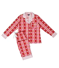 Katie Kime Holiday Star Print Woven Long Sleeve Notch Collar Long Pajama Set