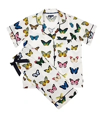Katie Kime Mariposa Print Woven Short Sleeve Notch Collar Long Pajama Set