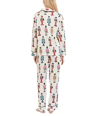 Katie Kime Nutcracker Woven Long Sleeve Notch Collar Long Holiday Pajama Set
