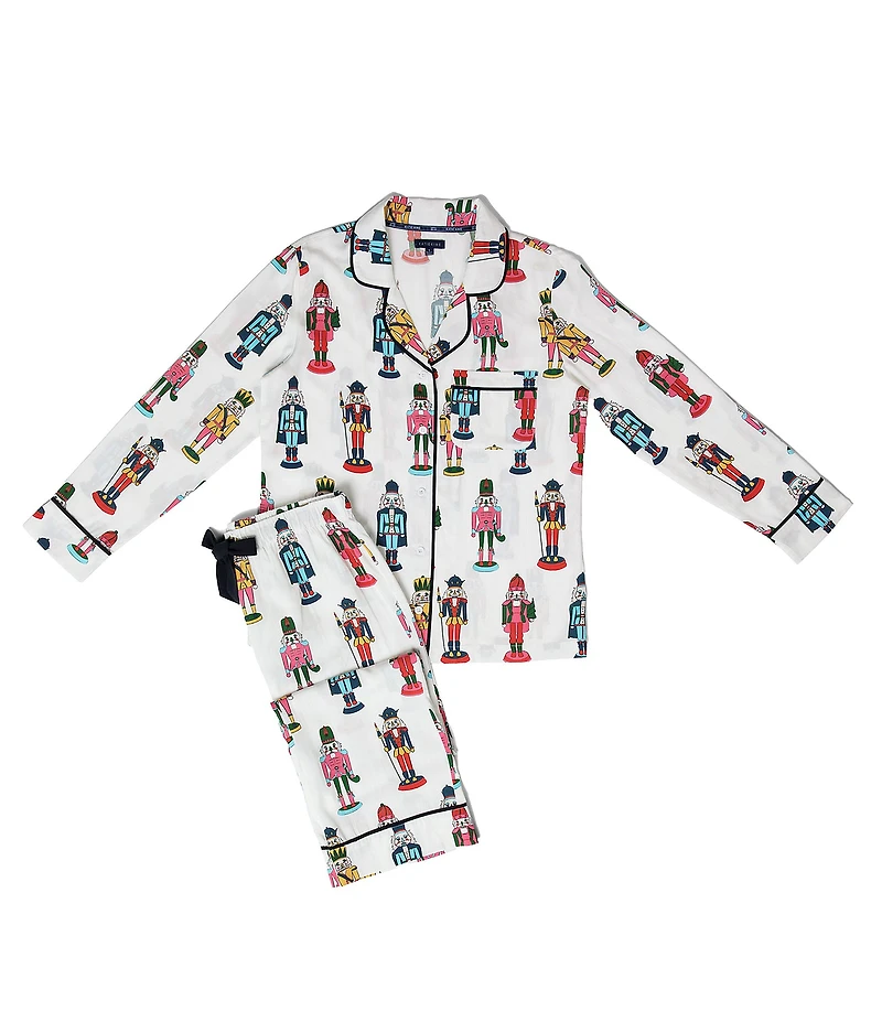 Katie Kime Nutcracker Woven Long Sleeve Notch Collar Long Holiday Pajama Set